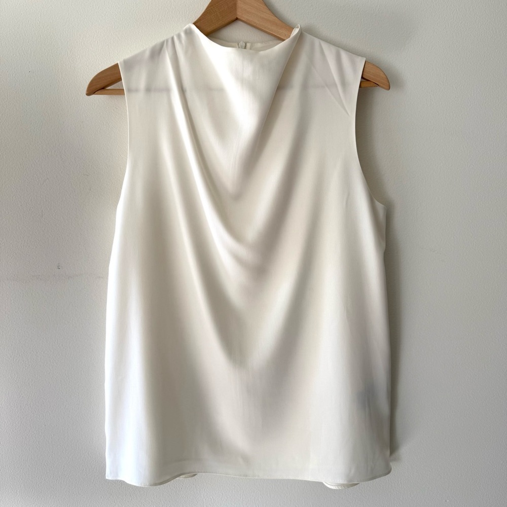 H&M Ivory Cream Cowl-Neck Satin Semi-Sheer Top